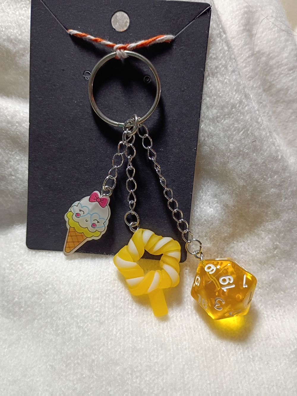D20 Dice Star Lollipop Cute Ice Cream Cone Yellow Dangle Keychain D&D Gamer